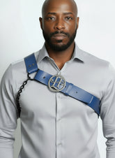 Blue Leather Shoulder Harness with Signature Medallion