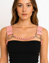 Pink Leather Dogwood with Pink Chain