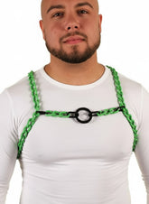Lime Green H - Cross Back Chain Harness / Overlay with Ring