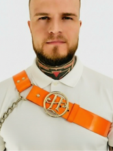 Orange Leather Shoulder Harness with Signature Medallion