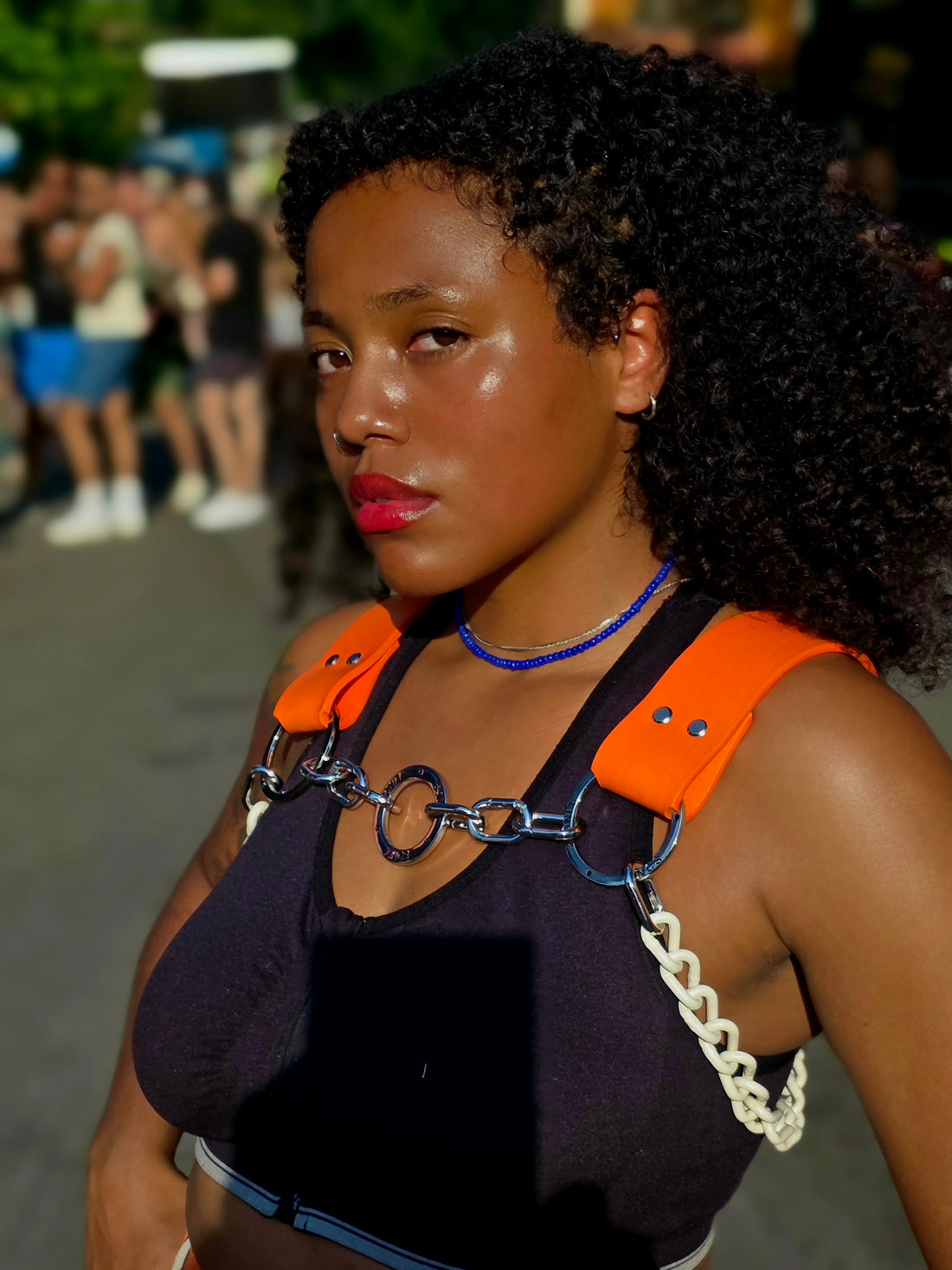 Orange Leather Dogwood with White Chain and Ring