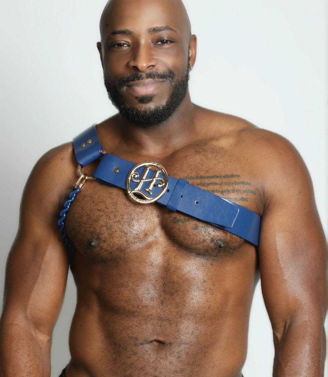Blue Leather Shoulder Harness with Signature Medallion