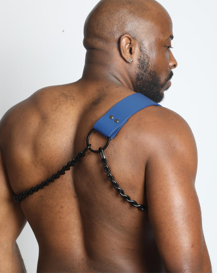 Blue Leather Shoulder Harness with Signature Medallion