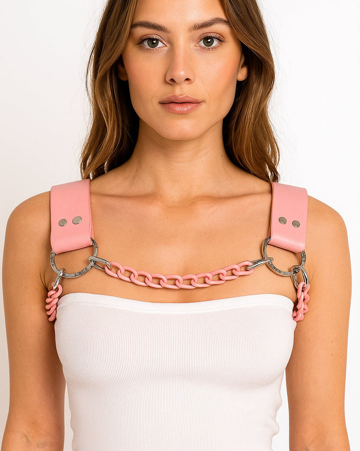 Pink Leather Dogwood with Pink Chain