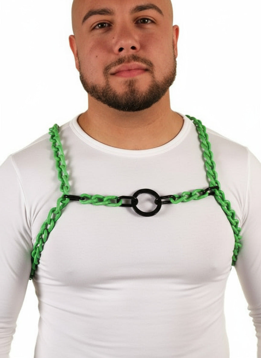 Lime Green H - Cross Back Chain Harness / Overlay with Ring