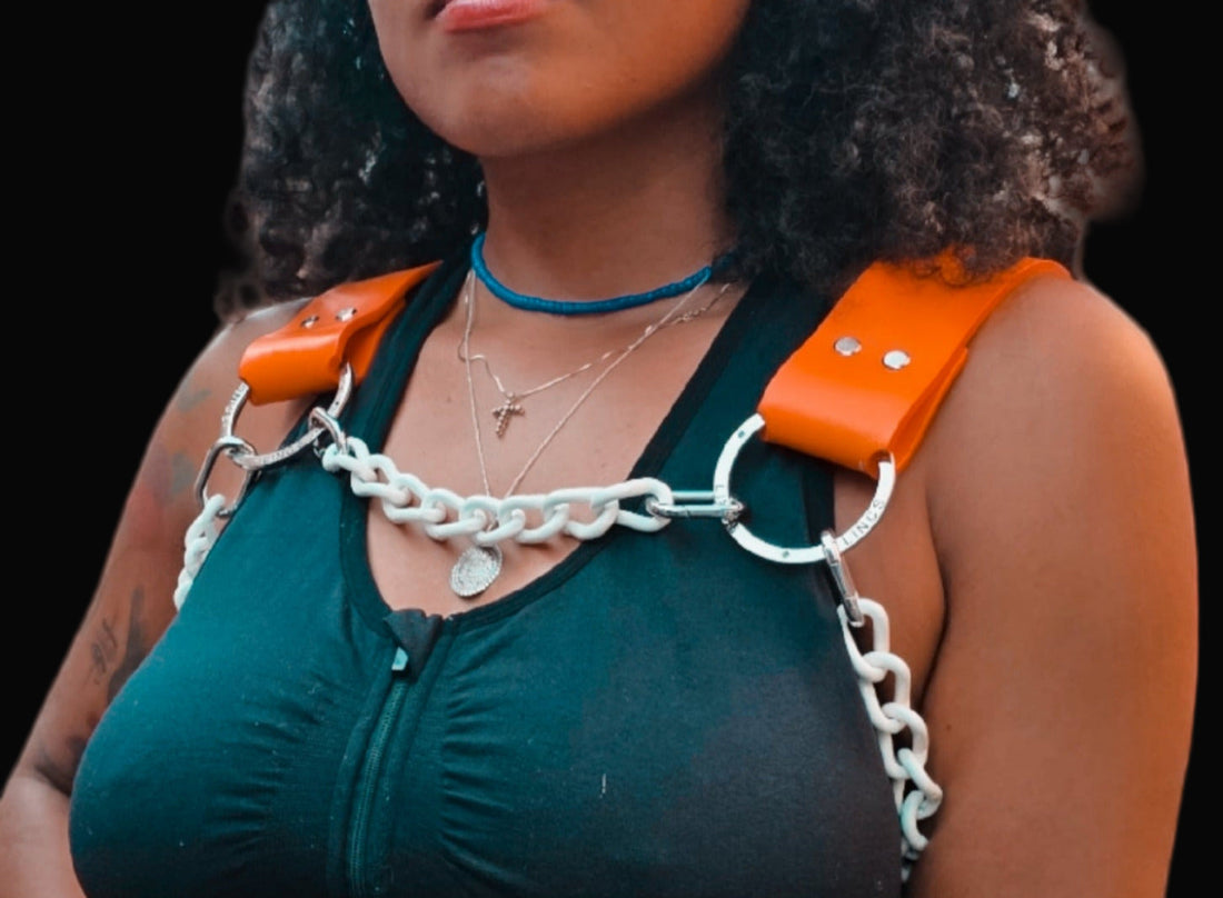 Orange Leather Dogwood with White Chain and Ring