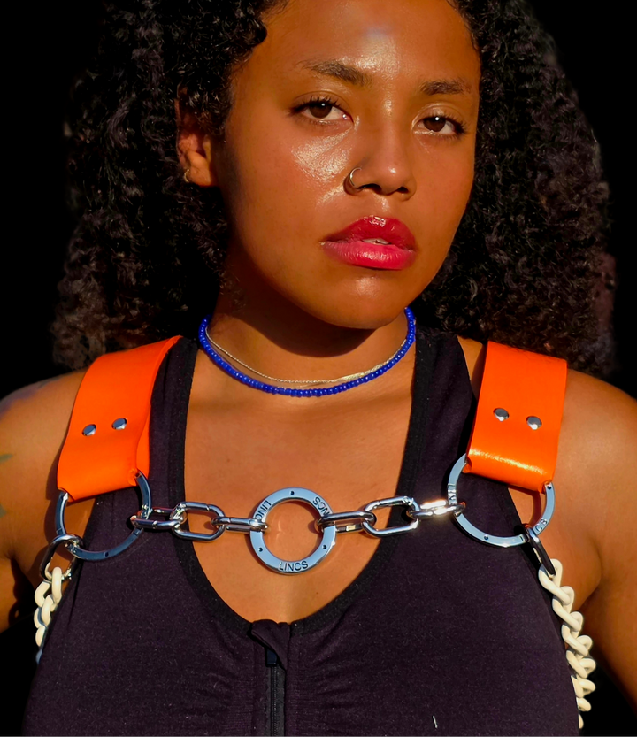 Orange Leather Dogwood with White Chain and Ring