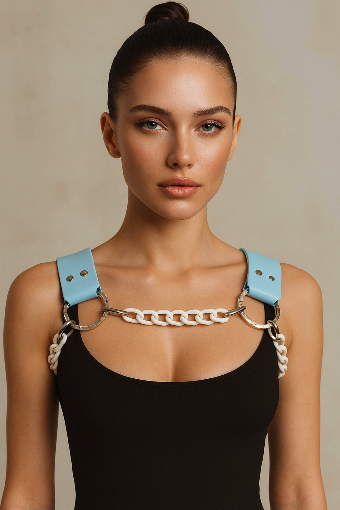 Tiffany Blue Leather Dogwood with White Chain