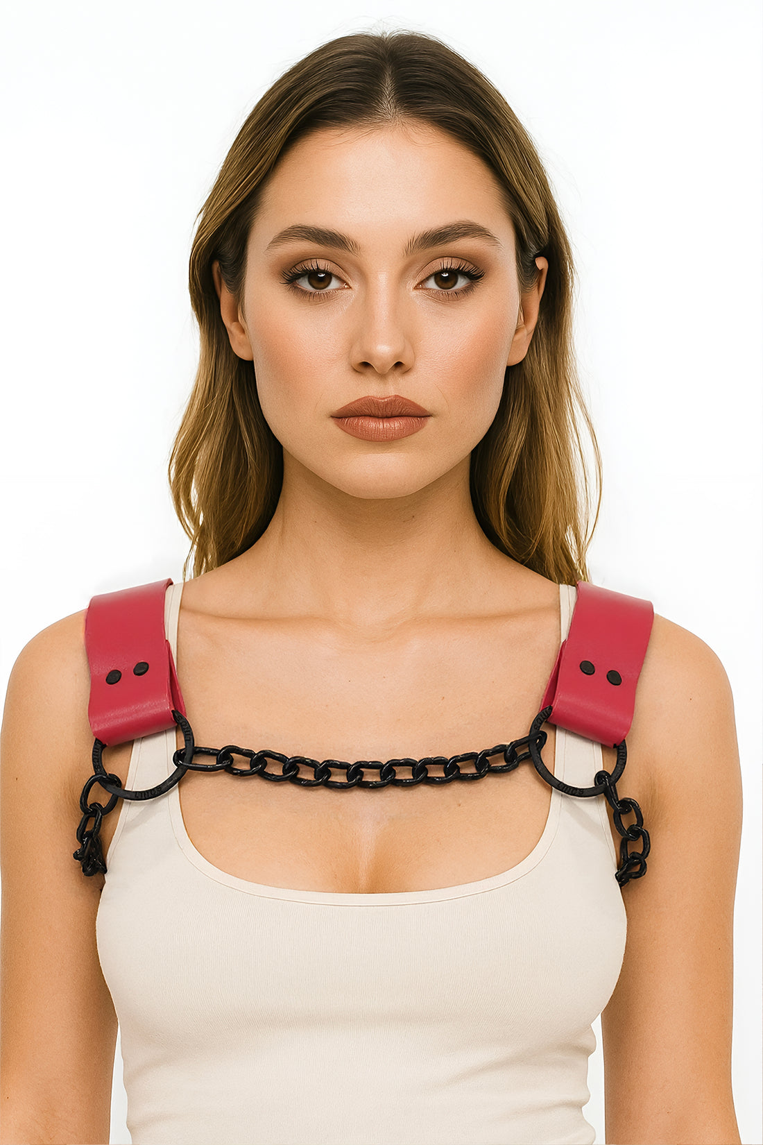Red Leather Dogwood with Black Chain