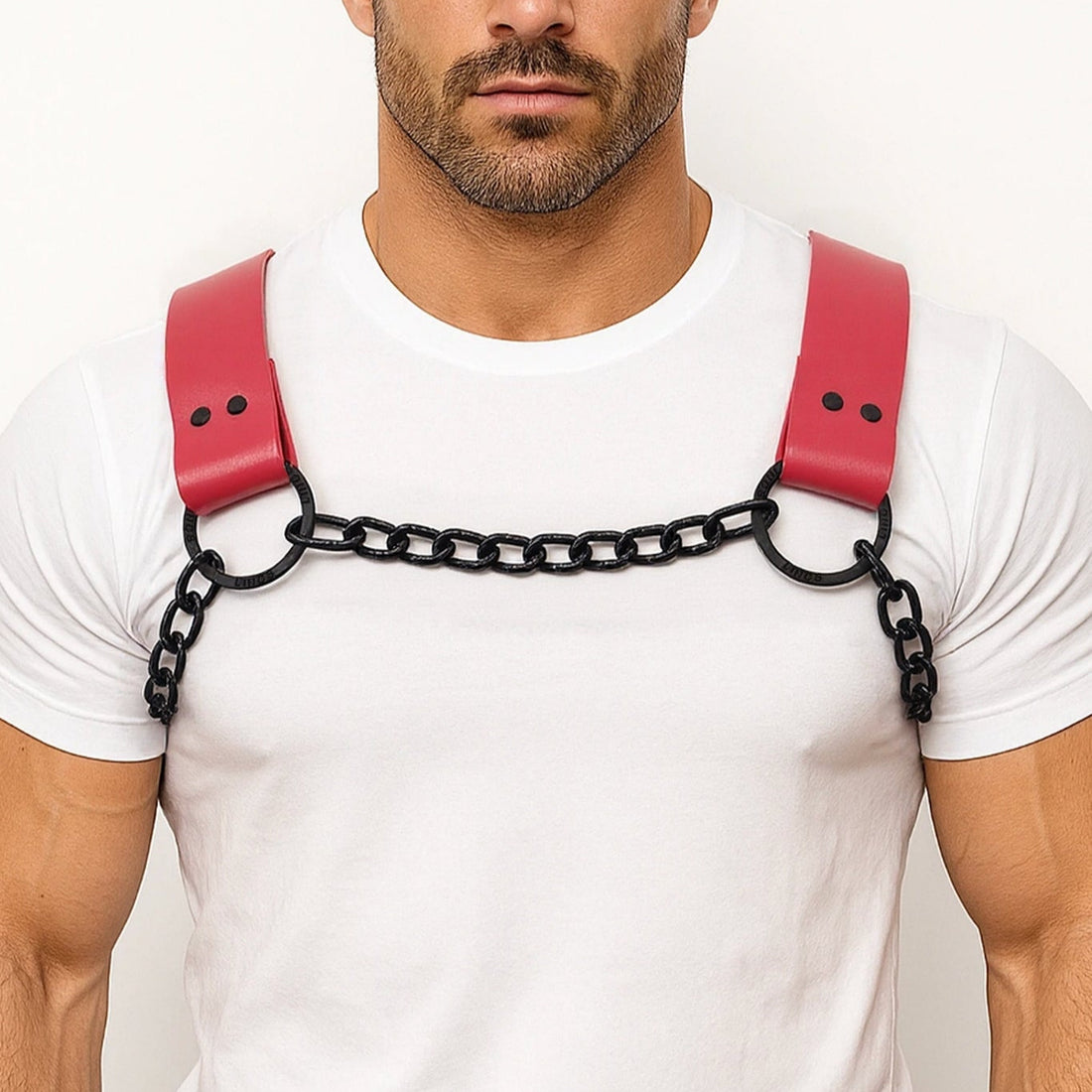 Red Leather Dogwood with Black Chain