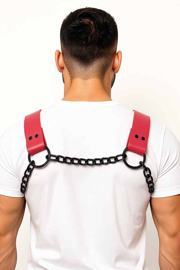 Red Leather Dogwood with Black Chain